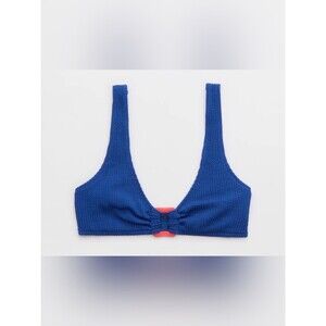 NWT Aerie Crinkle Ring Wide Strap Scoop Bikini Top in Anniversary Blue - XXL